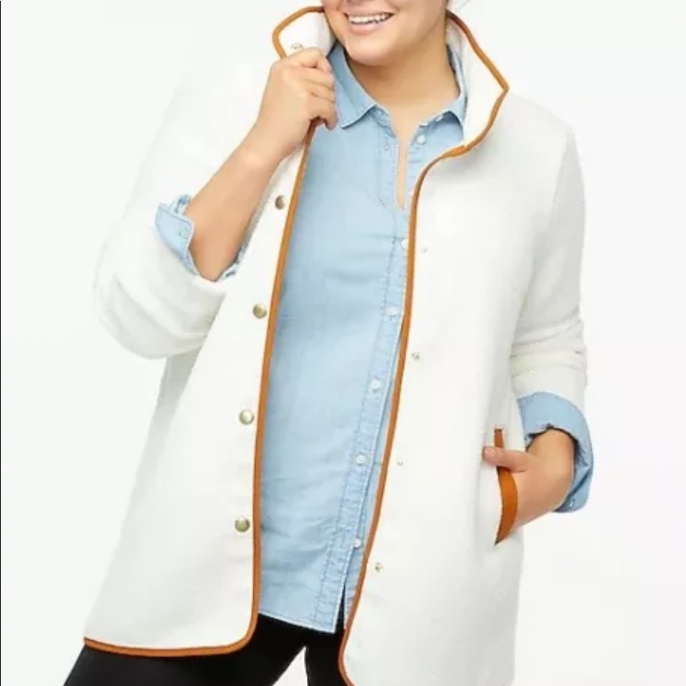 New Womens JCREW ivory piped Sherpa Jacket NWOT